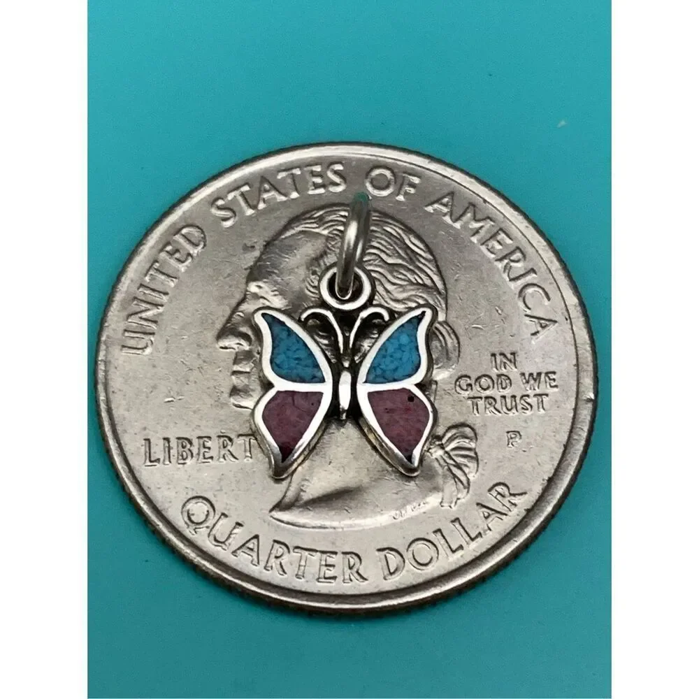 Butterfly Blue Brown Sterling Silver Jewelry Charm #garden